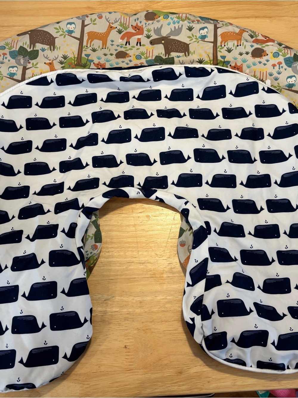 Boppy Navy Whale Print Nursing Pillow Cover and Woodland pillow cover